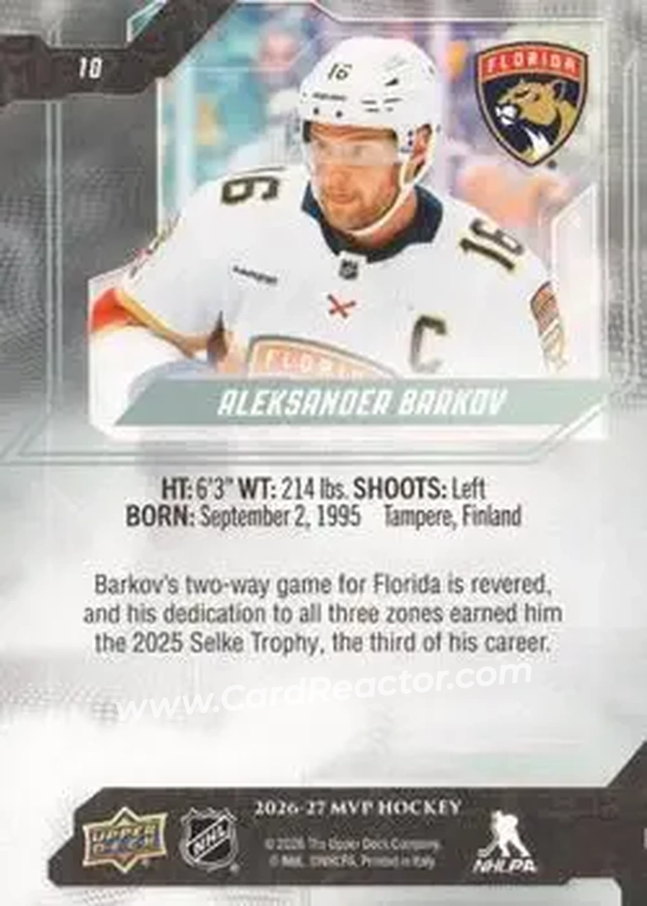 2026-27 Upper Deck MVP #10 - Aleksander Barkov - Florida Panthers - Back