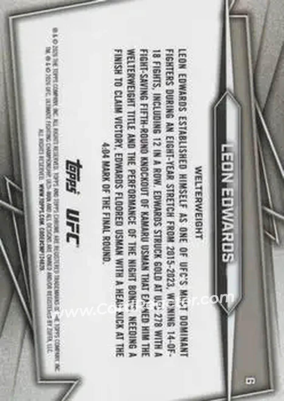2026 Topps Chrome UFC #6 - Leon Edwards - Back