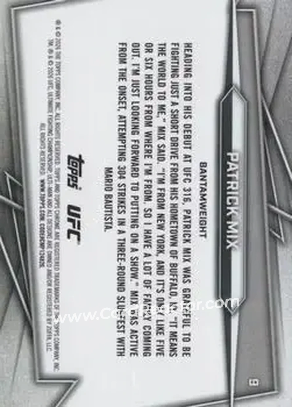 2026 Topps Chrome UFC #9 - Patrick Mix - Back