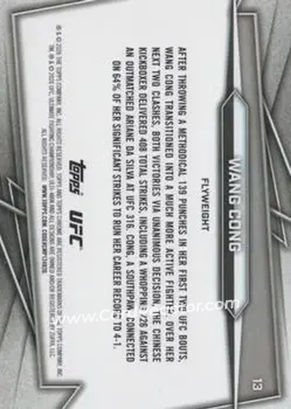 2026 Topps Chrome UFC #13 - Wang Cong - Back