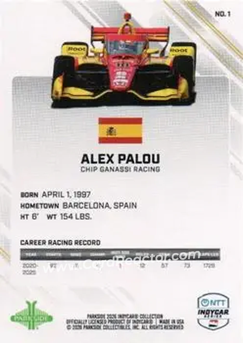 2026 Parkside IndyCar Collection #1 - Alex Palou - Chip Ganassi Racing - Back
