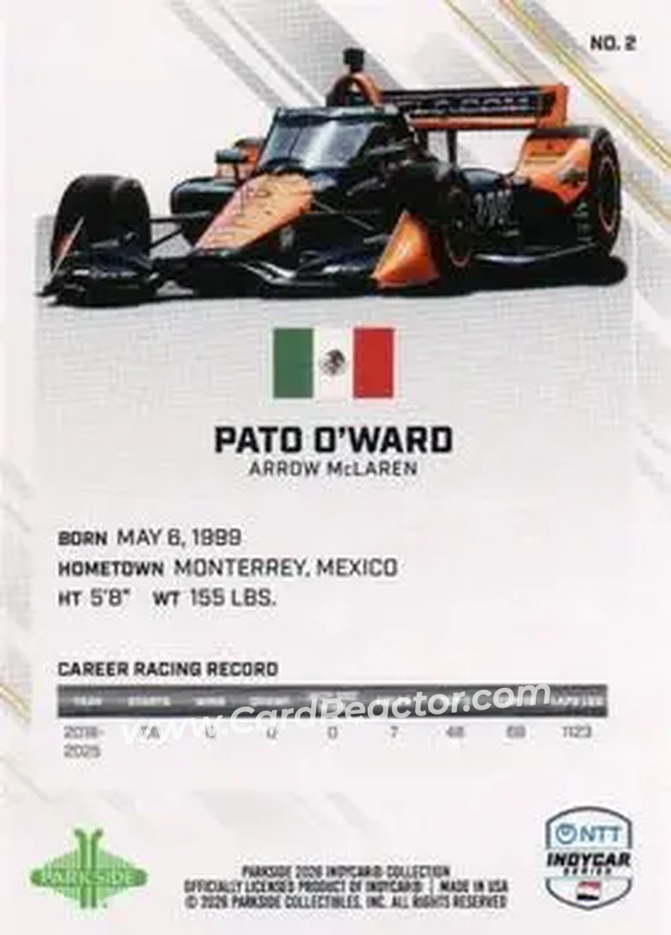 2026 Parkside IndyCar Collection #2 - Pato O'Ward - Arrow McLaren - Back