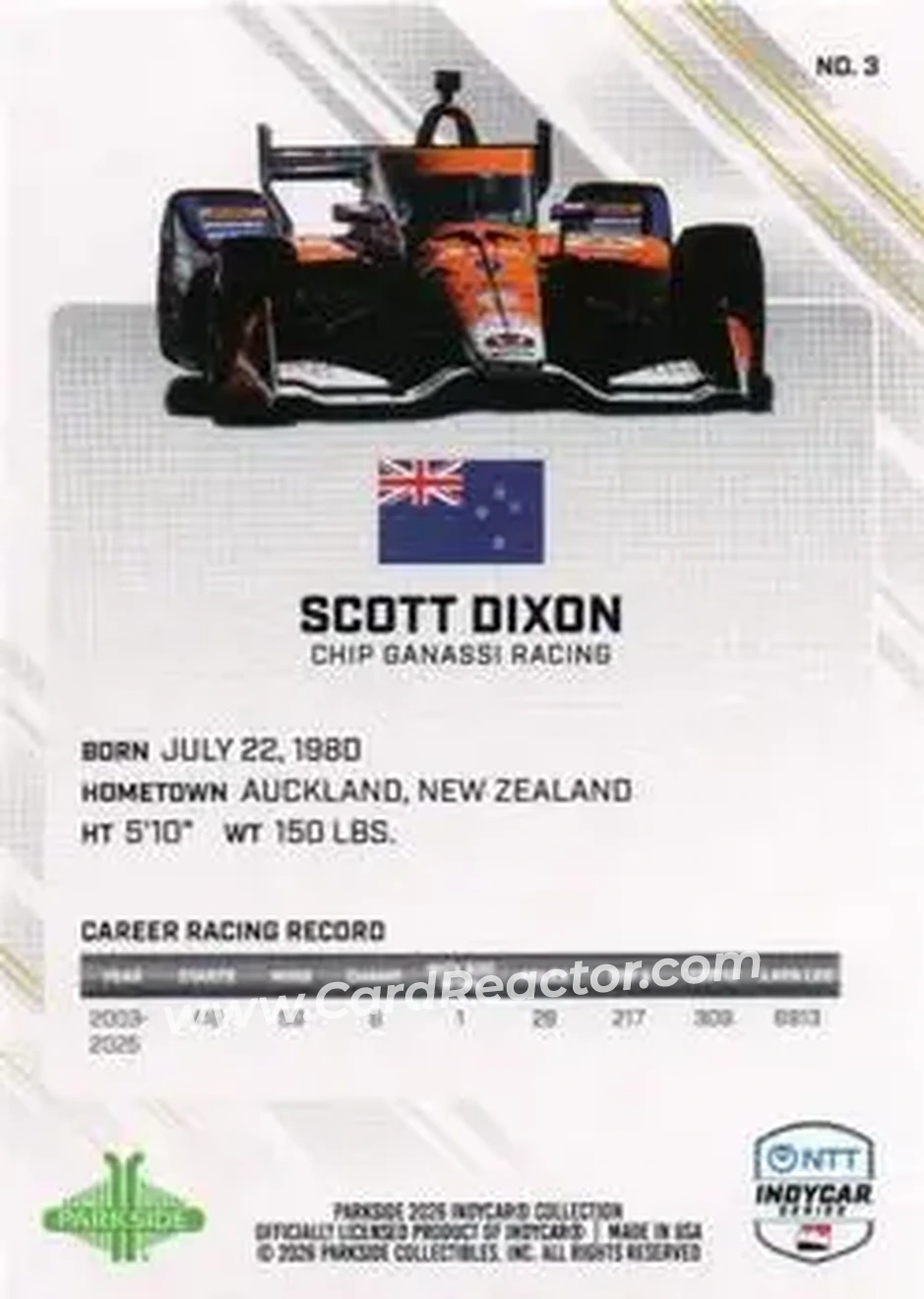 2026 Parkside IndyCar Collection #3 - Scott Dixon - Chip Ganassi Racing - Back