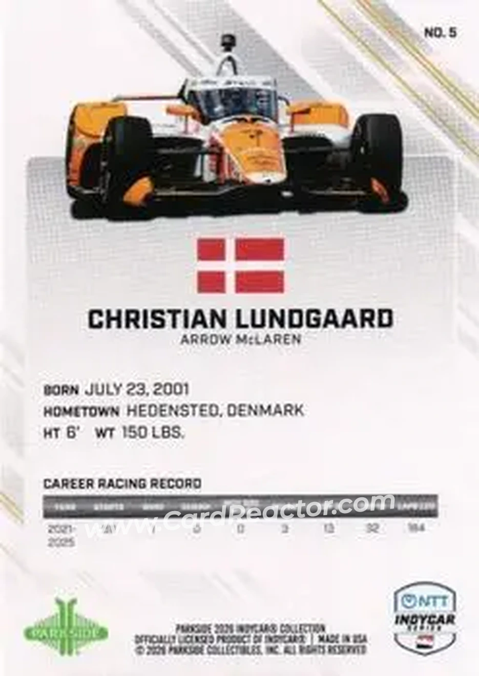 2026 Parkside IndyCar Collection #5 - Christian Lundgaard - Arrow McLaren - Back