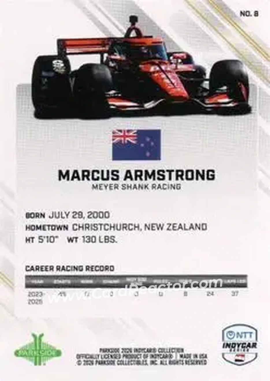2026 Parkside IndyCar Collection #8 - Marcus Armstrong - Meyer Shank Racing - Back