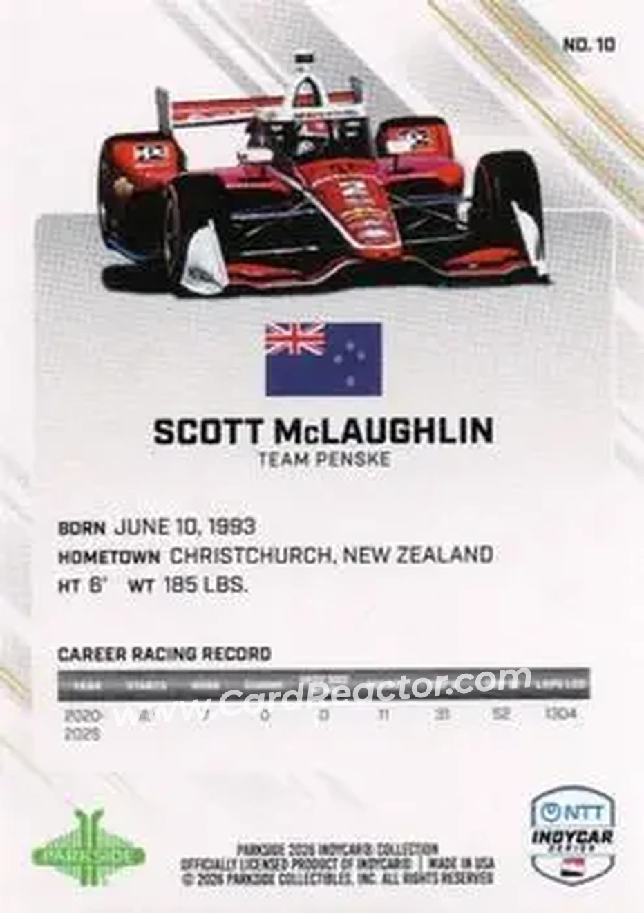 2026 Parkside IndyCar Collection #10 - Scott McLaughlin - Team Penske - Back