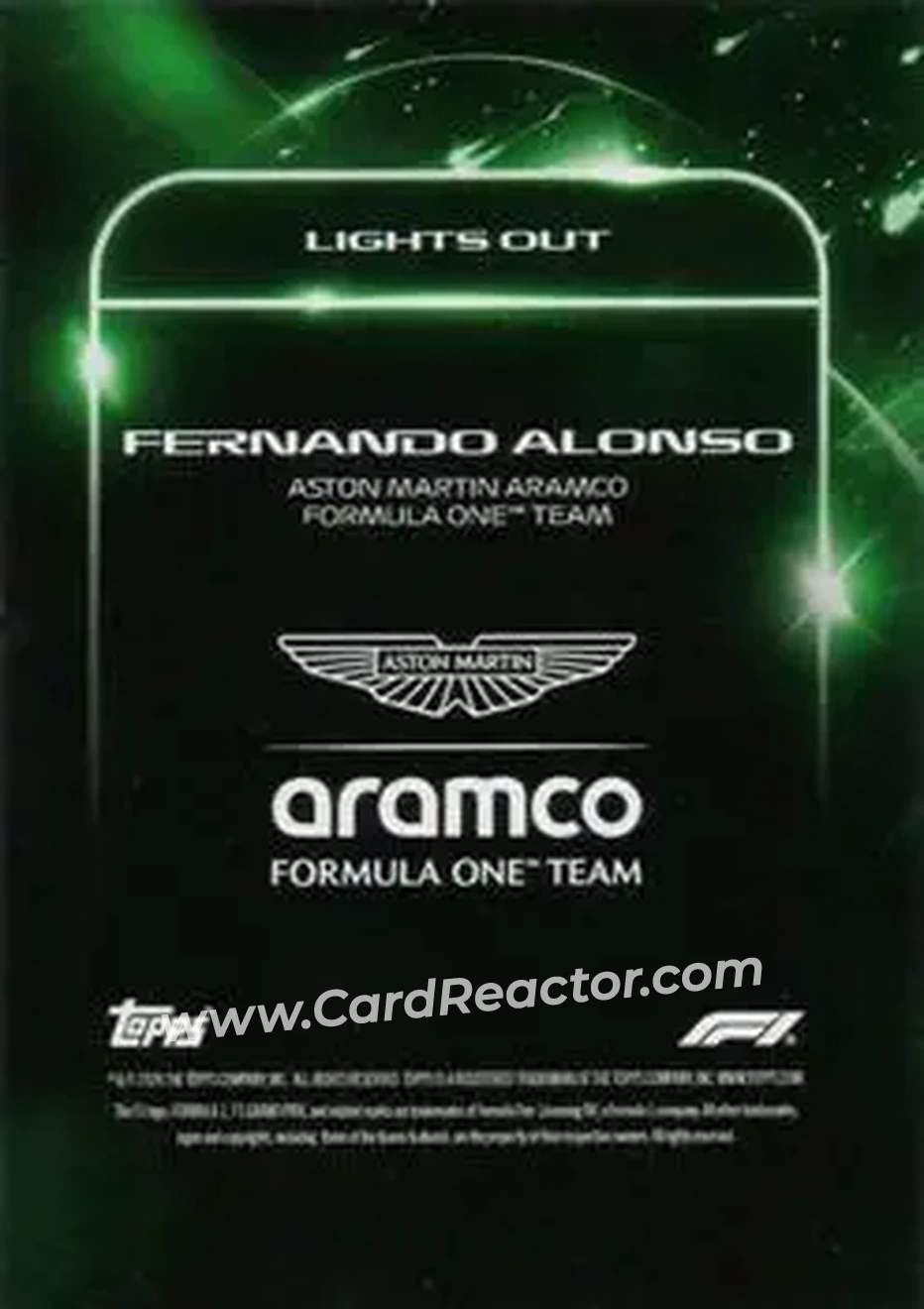 2026 Topps Lights Out Formula 1 #NNO - Fernando Alonso - Aston Martin Aramco Formula One Team - Back 2026 Topps Lights Out Formula 1 #NNO - Fernando Alonso - Aston Martin Aramco Formula One Team - Back