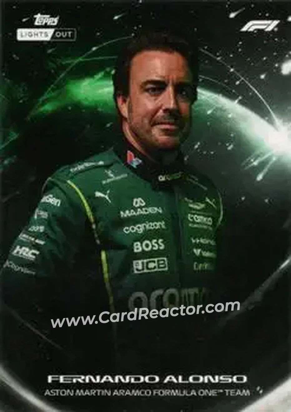 2026 Topps Lights Out Formula 1 #NNO - Fernando Alonso - Aston Martin Aramco Formula One Team - Front 2026 Topps Lights Out Formula 1 #NNO - Fernando Alonso - Aston Martin Aramco Formula One Team - Front