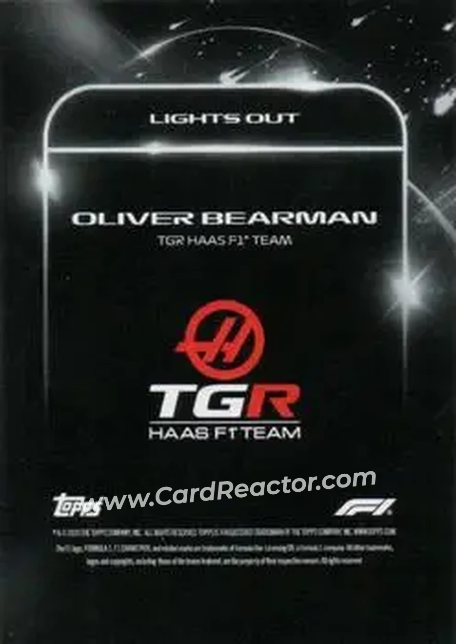 2026 Topps Lights Out Formula 1 #NNO - Oliver Bearman - TGR Haas F1 Team - Back