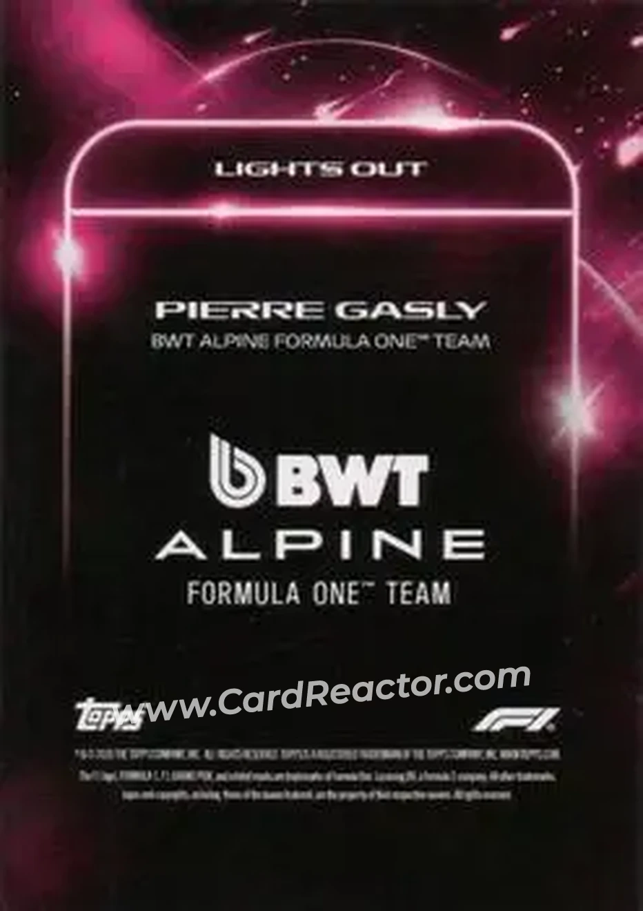 2026 Topps Lights Out Formula 1 #NNO - Pierre Gasly - BWT Alpine F1 Team - Back