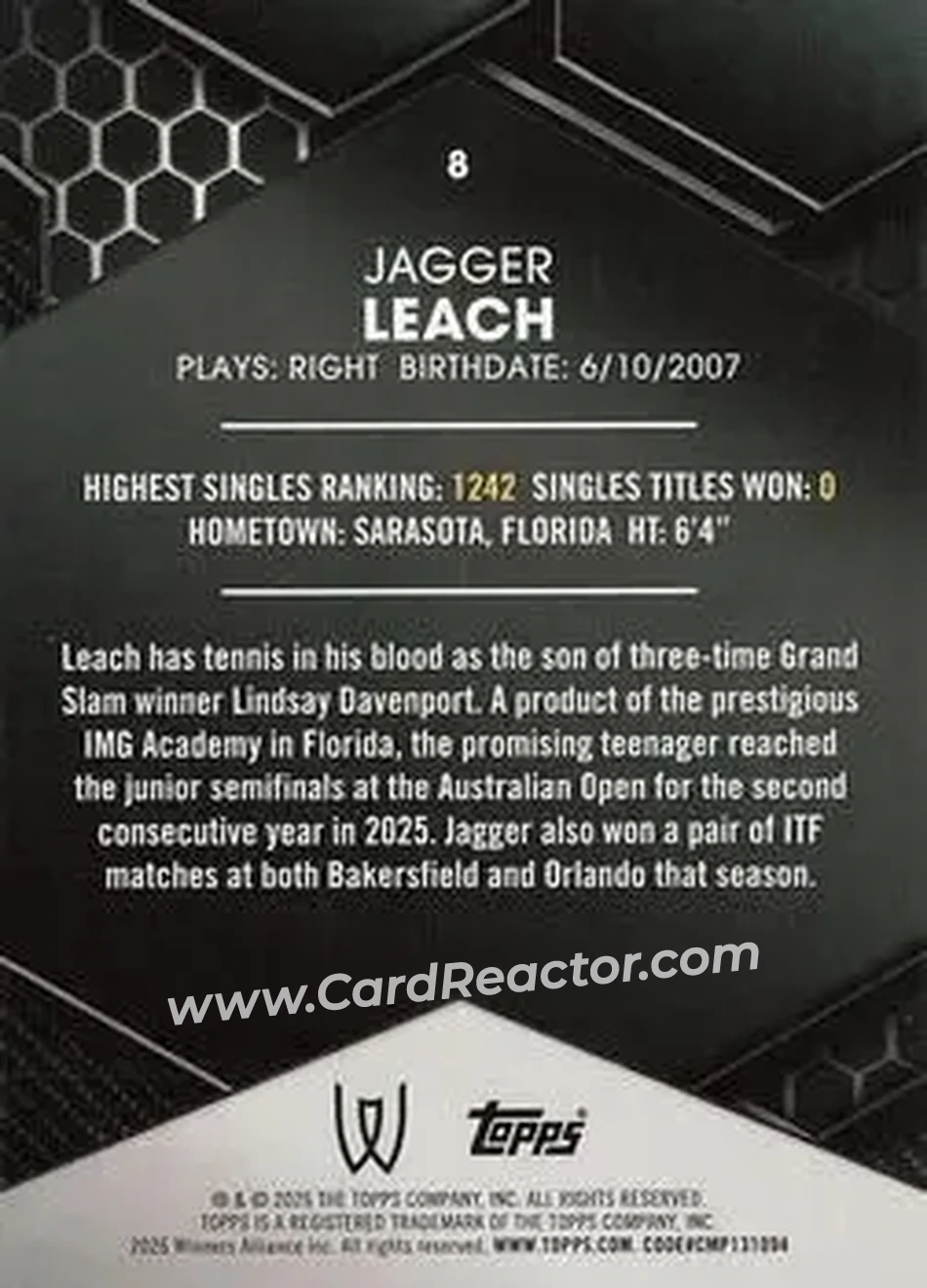 2026 Topps Graphite #8 - Jagger Leach - Back