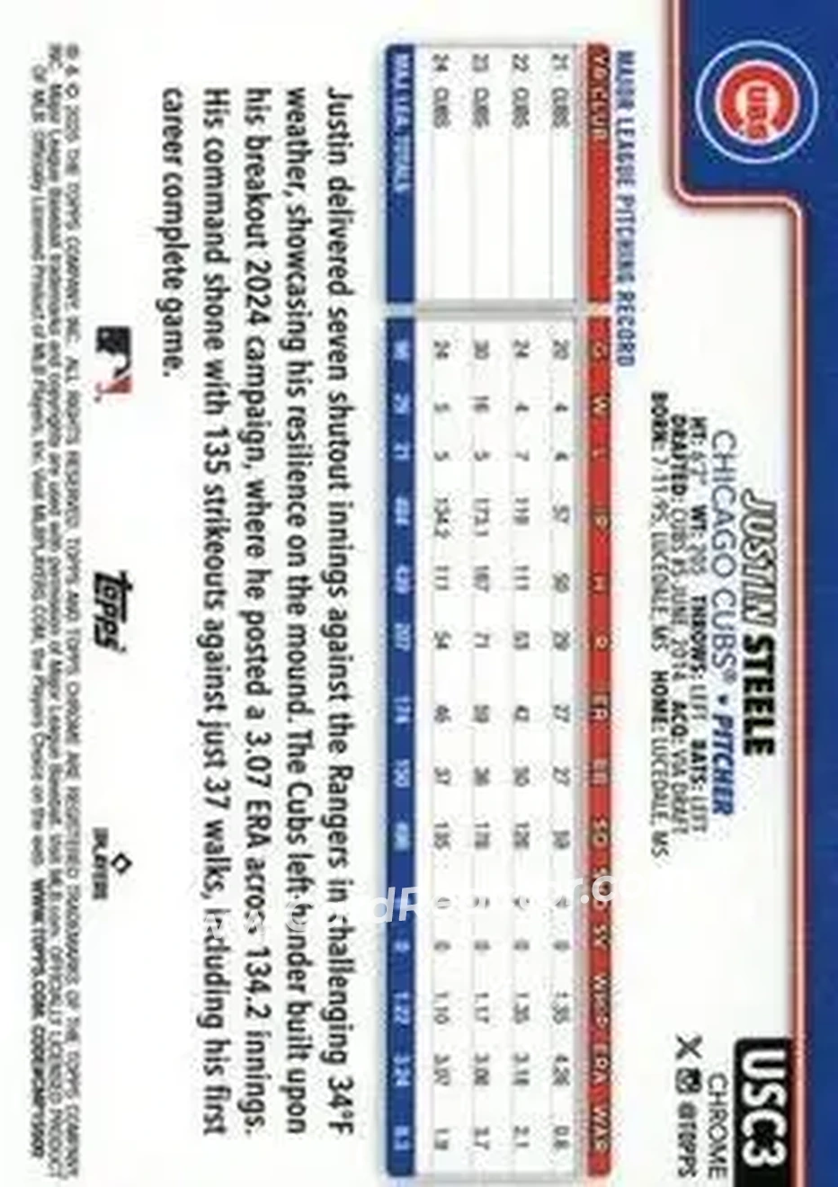 2025 Topps Chrome Update #USC3 - Justin Steele - Chicago Cubs - Back