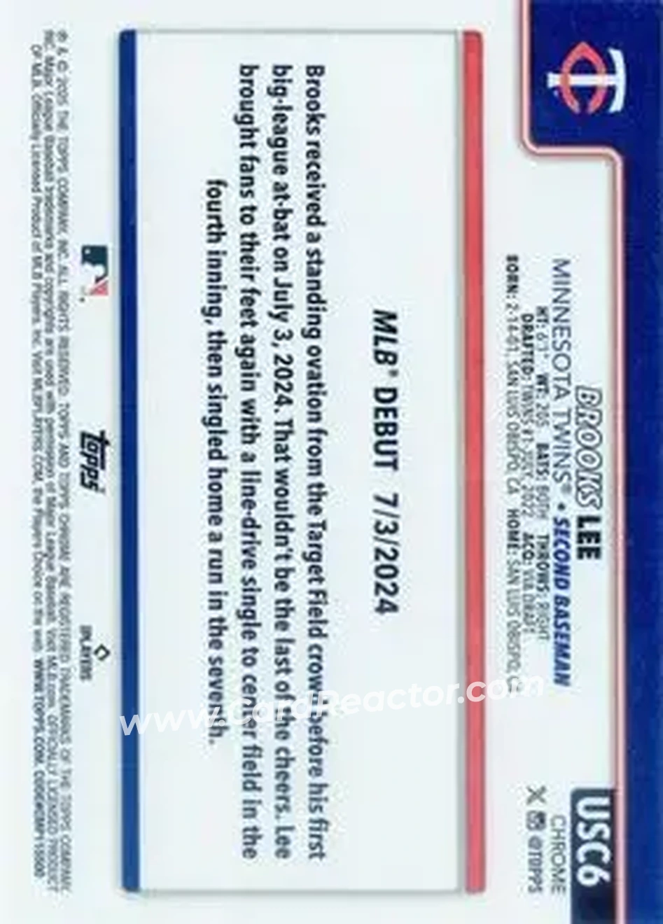 2025 Topps Chrome Update #USC6 - Brooks Lee - Minnesota Twins - Back