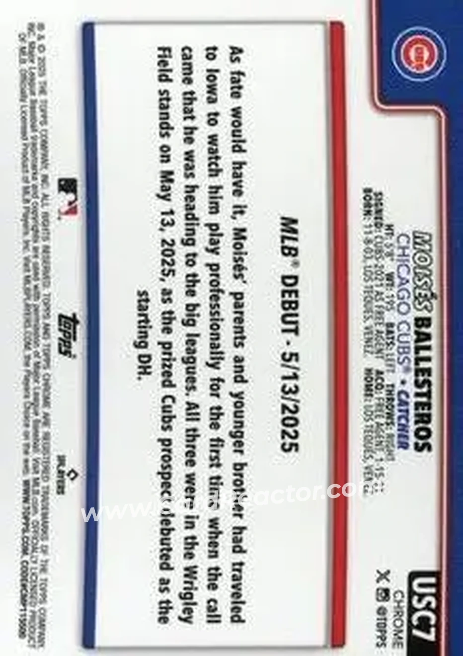 2025 Topps Chrome Update #USC7 - Moisés Ballesteros - Chicago Cubs - Back