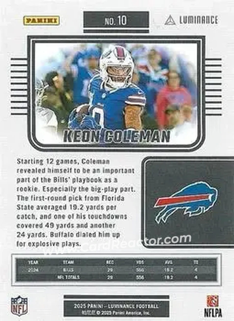 2025 Panini Luminance #10 - Keon Coleman - Buffalo Bills - Back