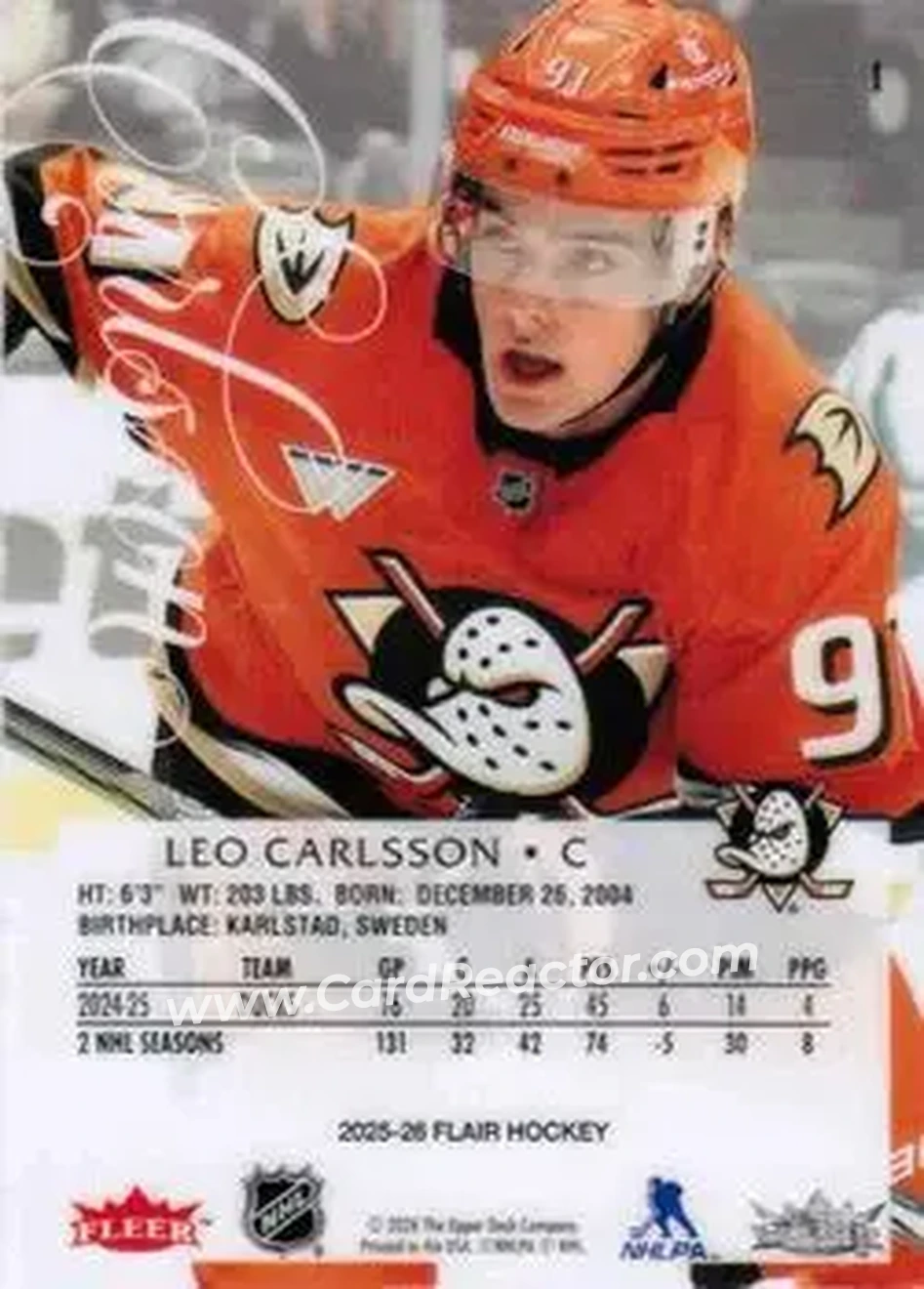2025-26 Flair #1 - Leo Carlsson - Anaheim Ducks - Back