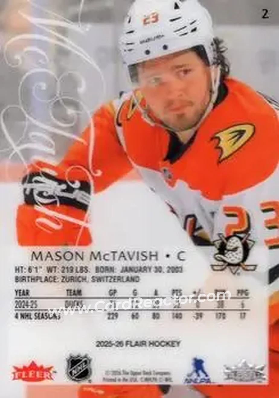 2025-26 Flair #2 - Mason McTavish - Anaheim Ducks - Back