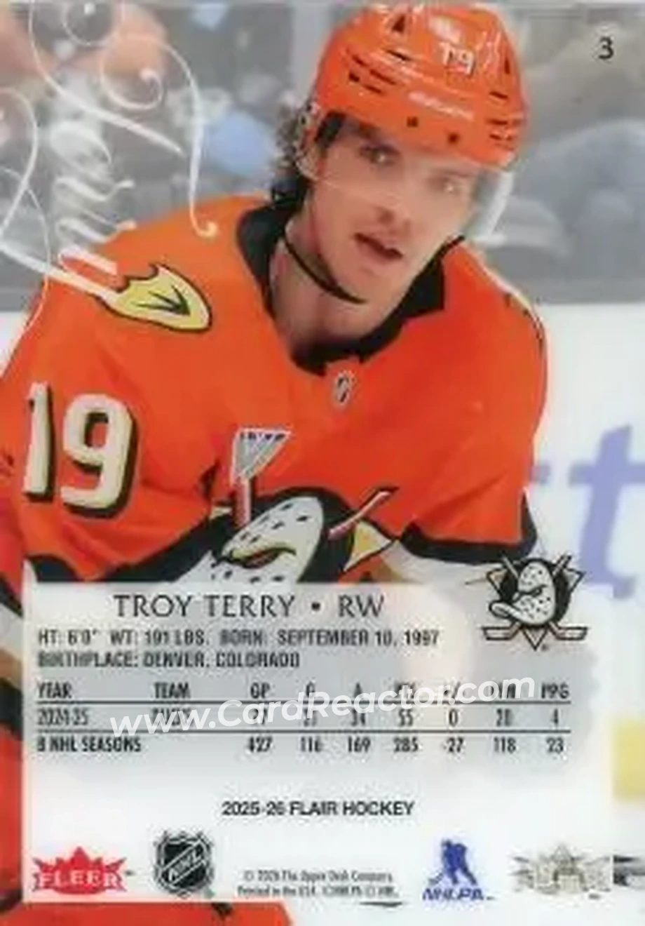 2025-26 Flair #3 - Troy Terry - Anaheim Ducks - Back