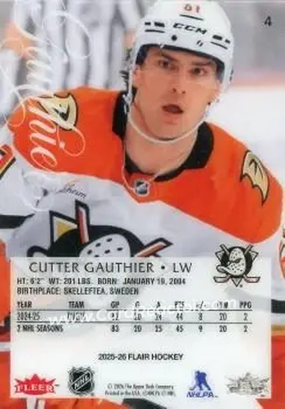 2025-26 Flair #4 - Cutter Gauthier - Anaheim Ducks - Back