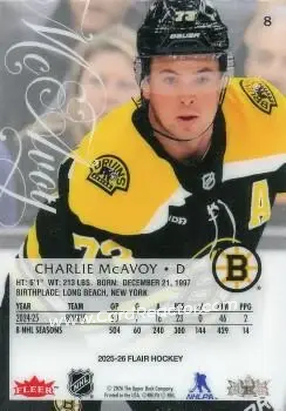 2025-26 Flair #8 - Charlie McAvoy - Boston Bruins - Back