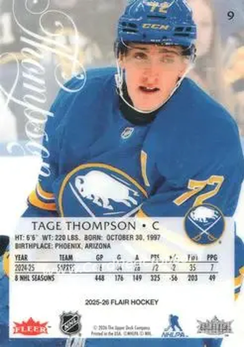 2025-26 Flair #9 - Tage Thompson - Buffalo Sabres - Back