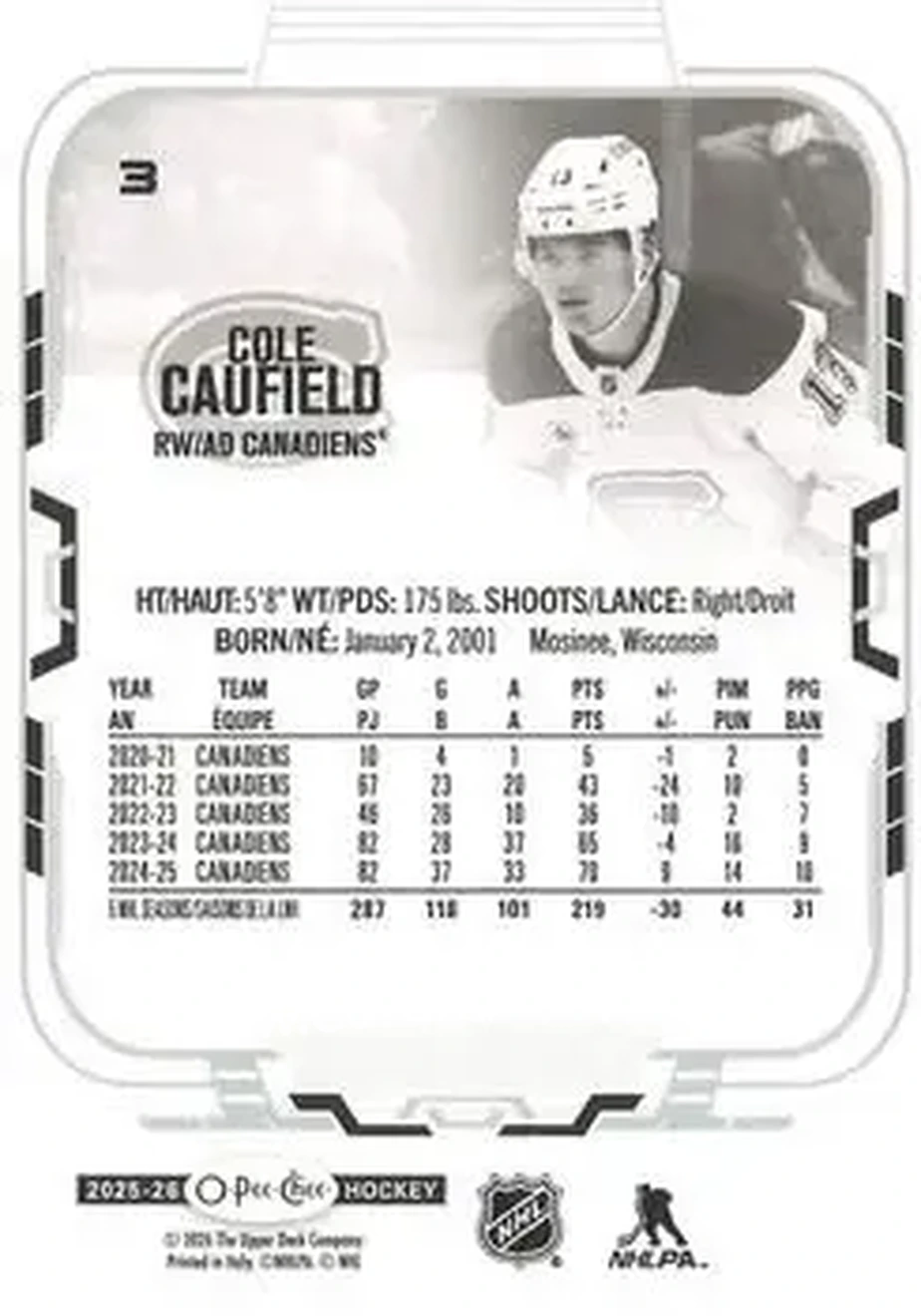 2025-26 O-Pee-Chee #3 - Cole Caufield - Montreal Canadiens - Back