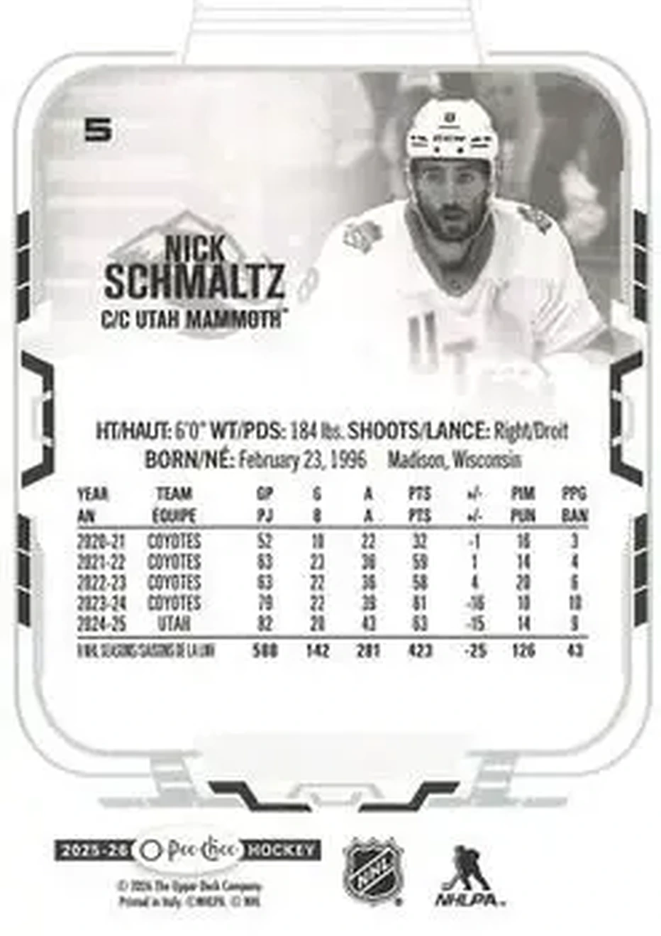 2025-26 O-Pee-Chee #5 - Nick Schmaltz - Utah Mammoth - Back