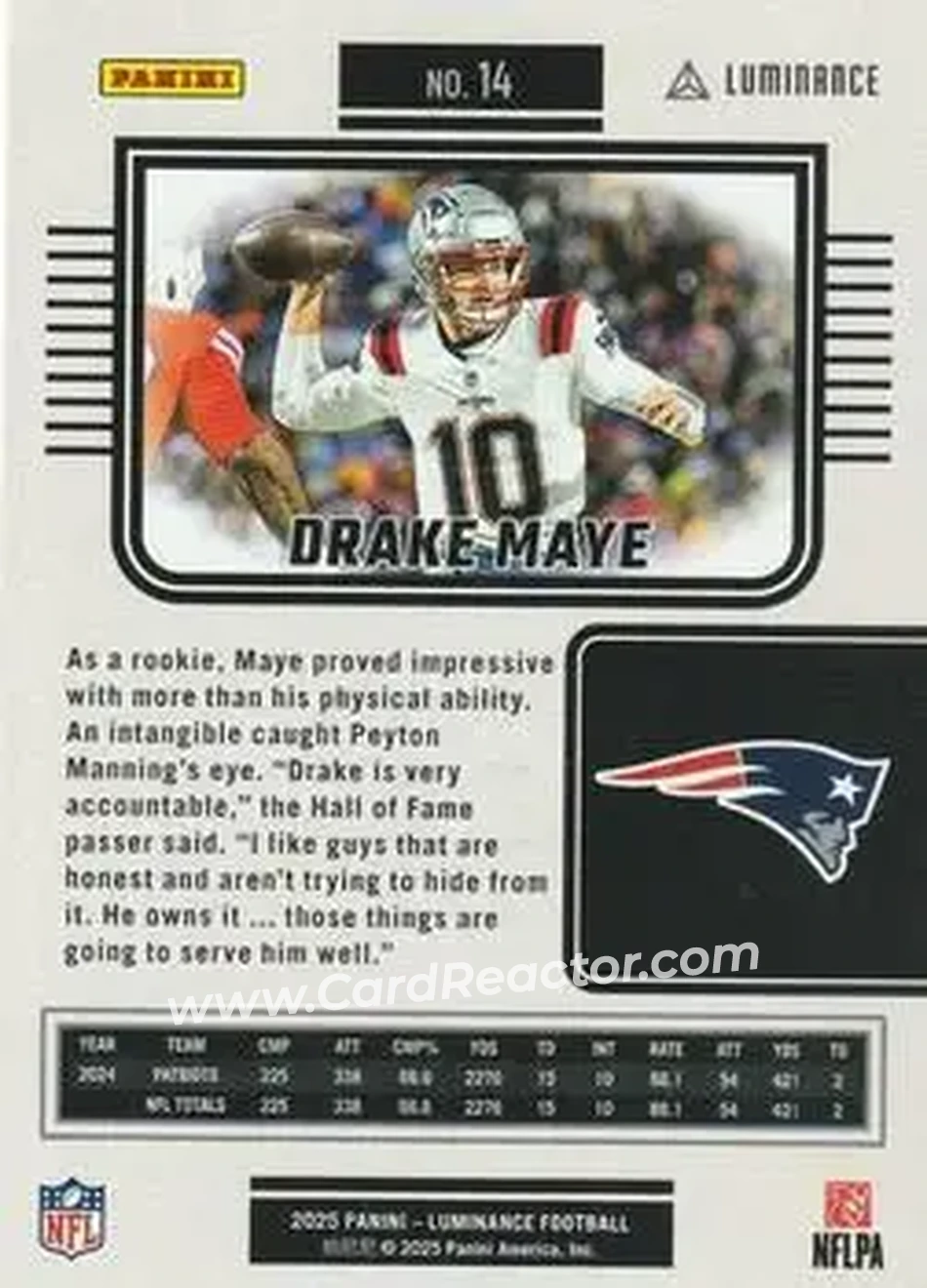 2025 Panini Luminance #14 - Drake Maye - New England Patriots - Back