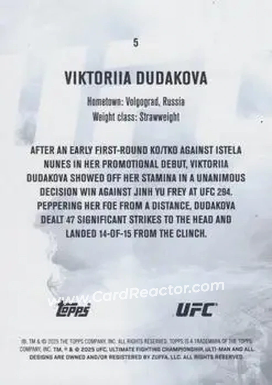 2025 Topps Knockout UFC #5 - Viktoriia Dudakova - Back