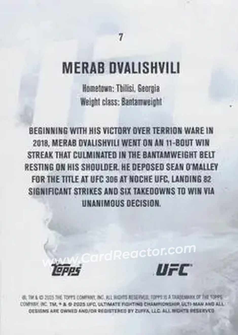 2025 Topps Knockout UFC #7 - Merab Dvalishvili - Back