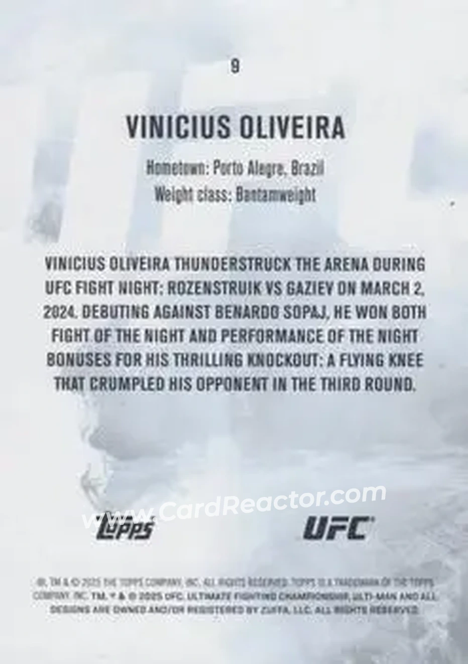 2025 Topps Knockout UFC #9 - Vinicius Oliveira - Back