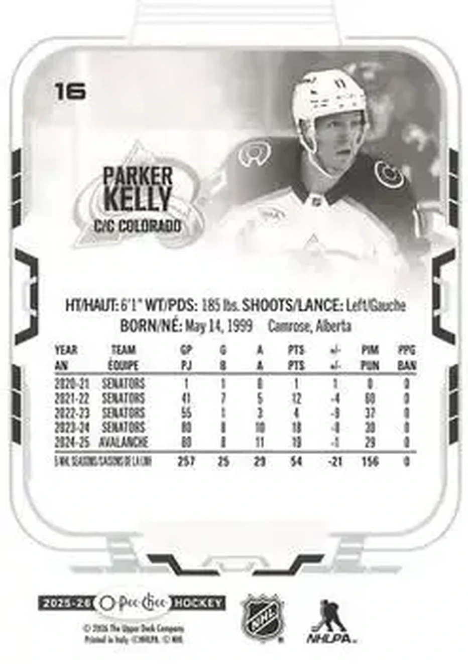 2025-26 O-Pee-Chee #16 - Parker Kelly - Colorado Avalanche - Back