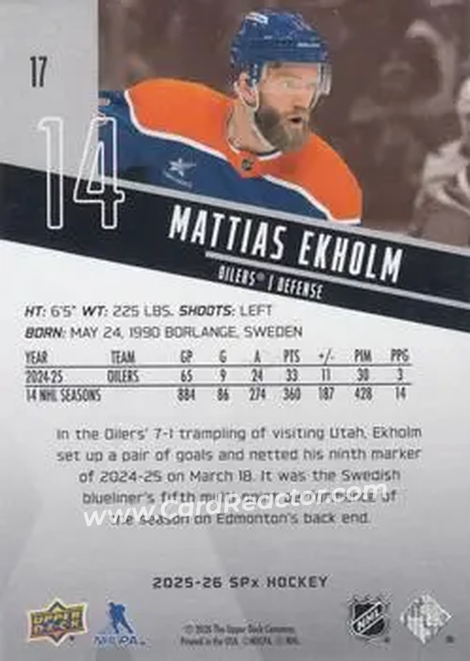2025-26 SPx #17 - Mattias Ekholm - Edmonton Oilers - Back
