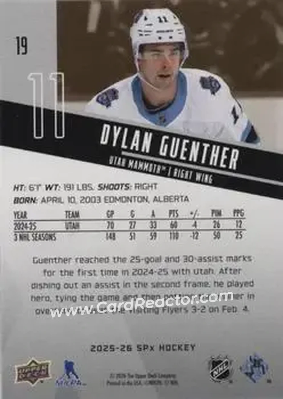 2025-26 SPx #19 - Dylan Guenther - Utah Mammoth - Back
