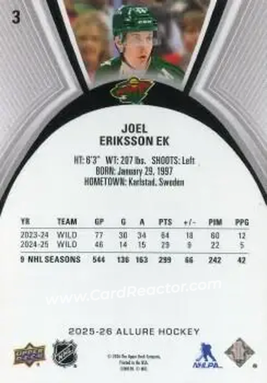 2025-26 Upper Deck Allure #3 - Joel Eriksson Ek - Minnesota Wild - Back