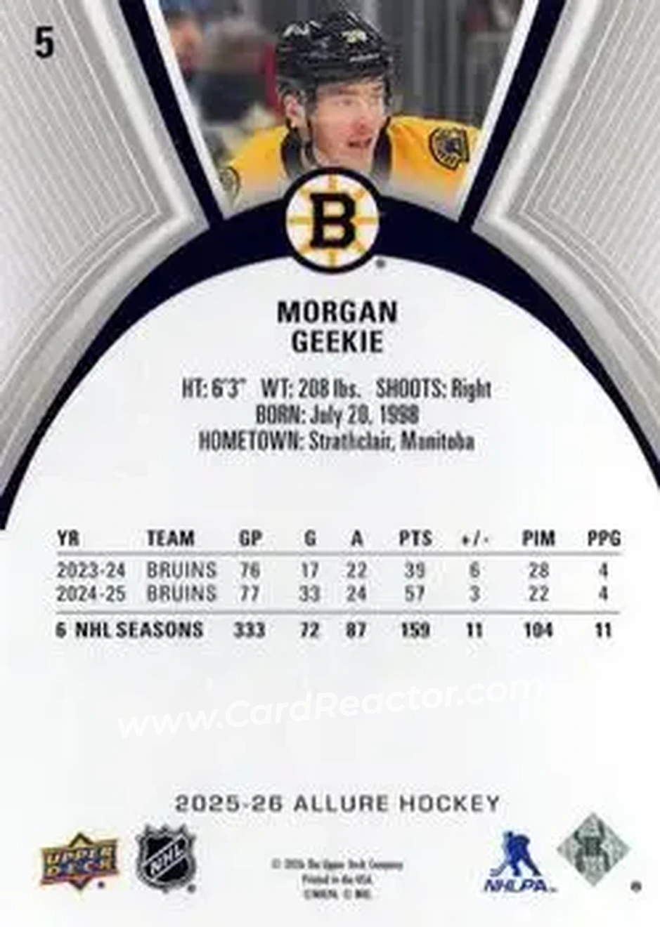 2025-26 Upper Deck Allure #5 - Morgan Geekie - Boston Bruins - Back