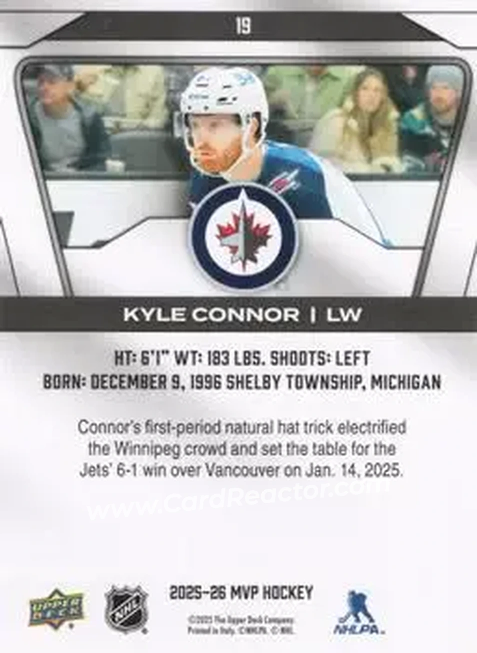 2025-26 Upper Deck MVP #19 - Kyle Connor - Winnipeg Jets - Back