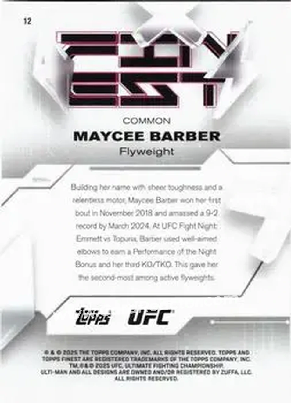 2025 Topps Finest UFC #12 - Maycee Barber - Back