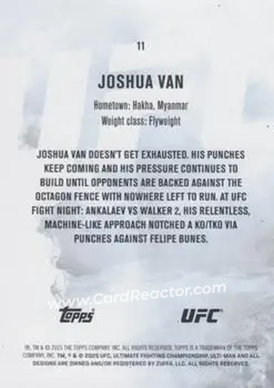 2025 Topps Knockout UFC #11 - Joshua Van - Back