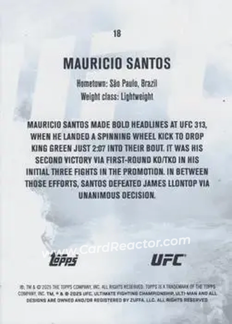 2025 Topps Knockout UFC #18 - Mauricio Ruffy - Back