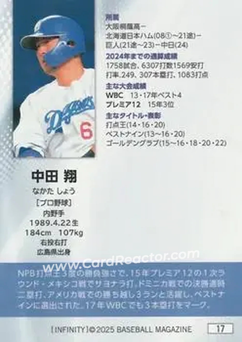 2025 BBM Infinity #17 - Sho Nakata - Back