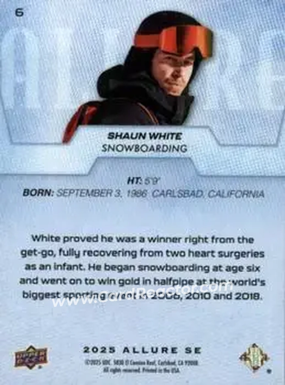 2025 Upper Deck Allure SE #6 - Shaun White - Back