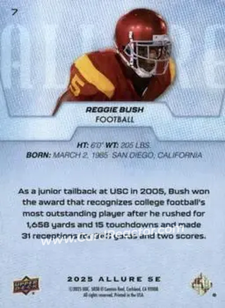 2025 Upper Deck Allure SE #7 - Reggie Bush - Back