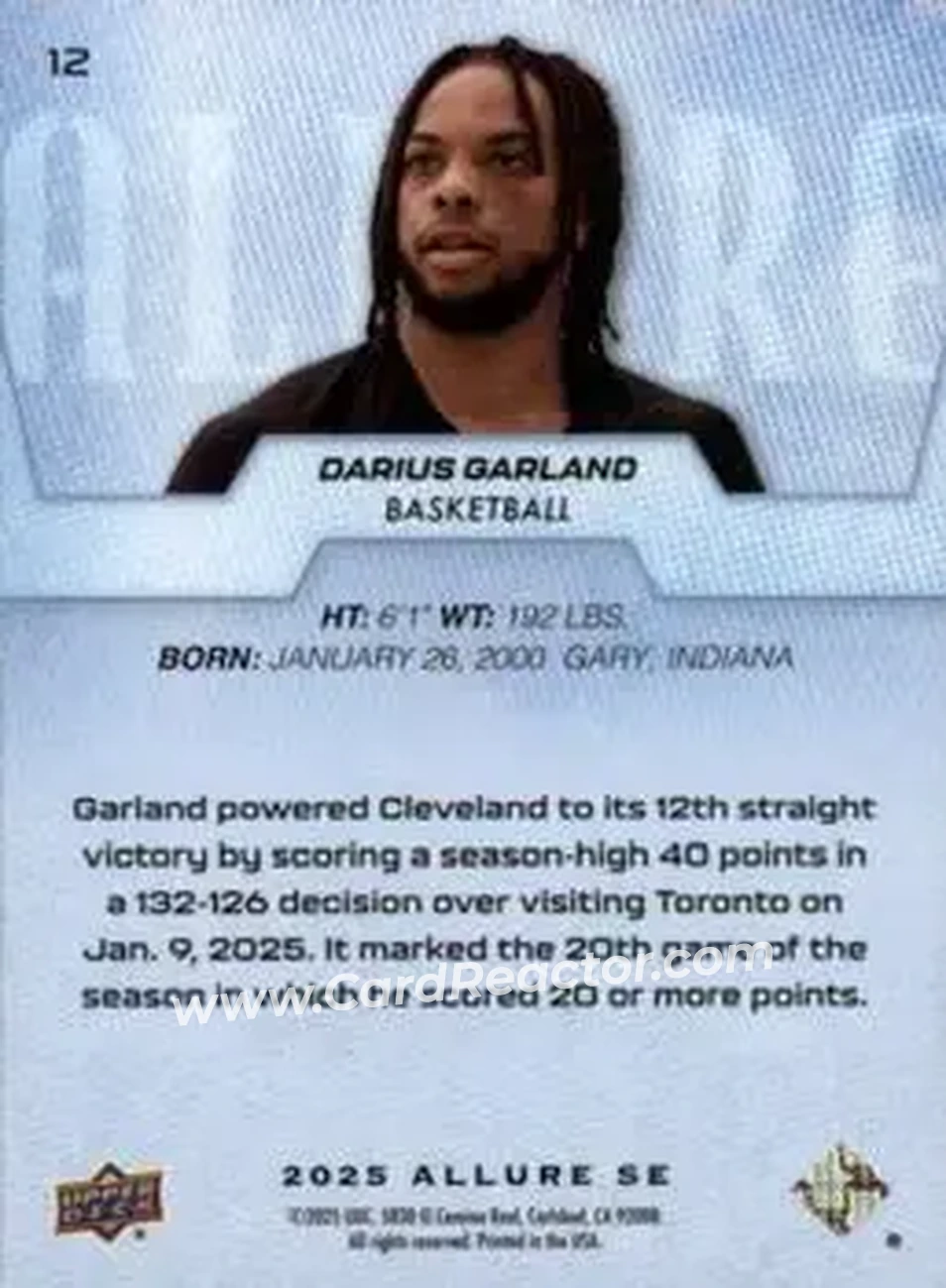 2025 Upper Deck Allure SE #12 - Darius Garland - Back