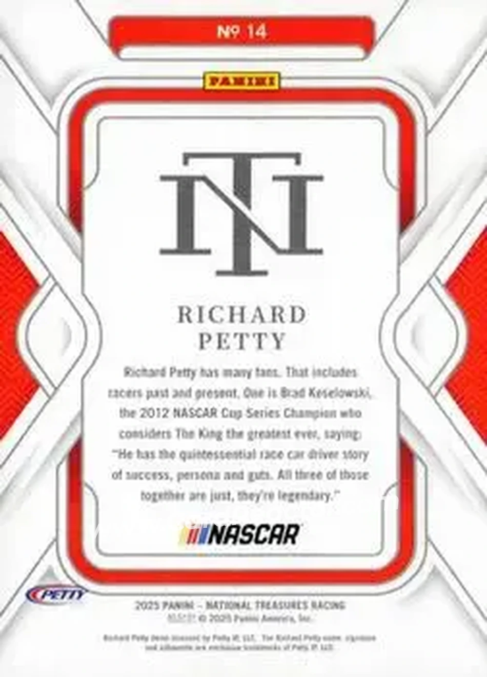 2025 Panini National Treasures #14 - Richard Petty - Petty Enterprises - Back