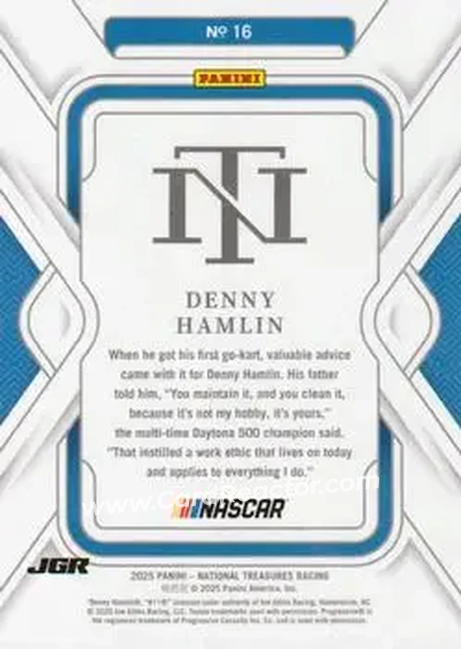 2025 Panini National Treasures #16 - Denny Hamlin - Joe Gibbs Racing - Back