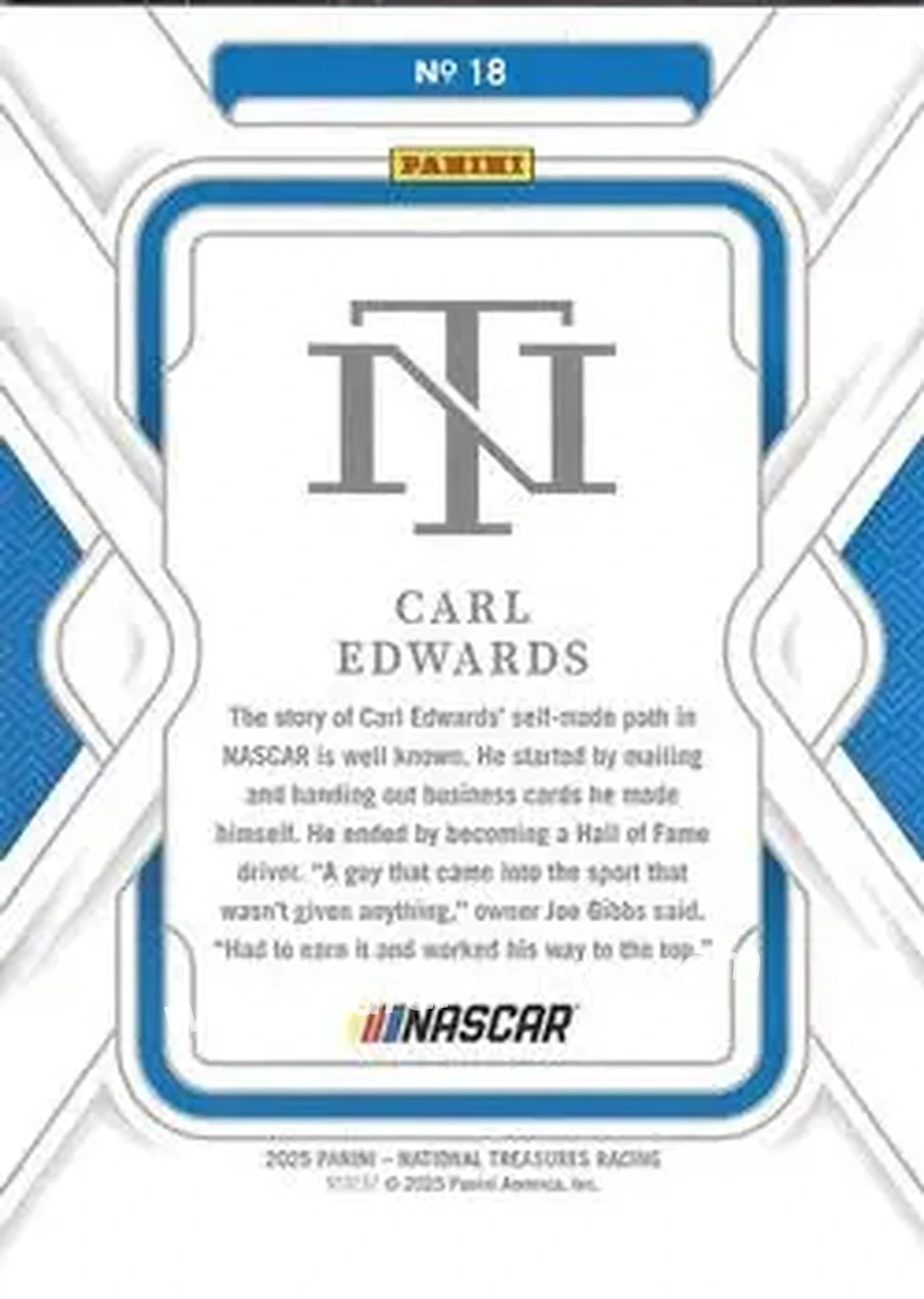 2025 Panini National Treasures #18 - Carl Edwards - Joe Gibbs Racing - Back