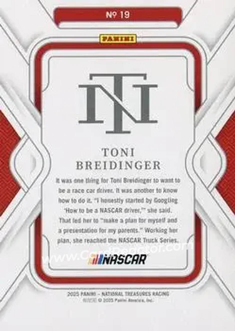 2025 Panini National Treasures #19 - Toni Breidinger - Tricon Garage - Back
