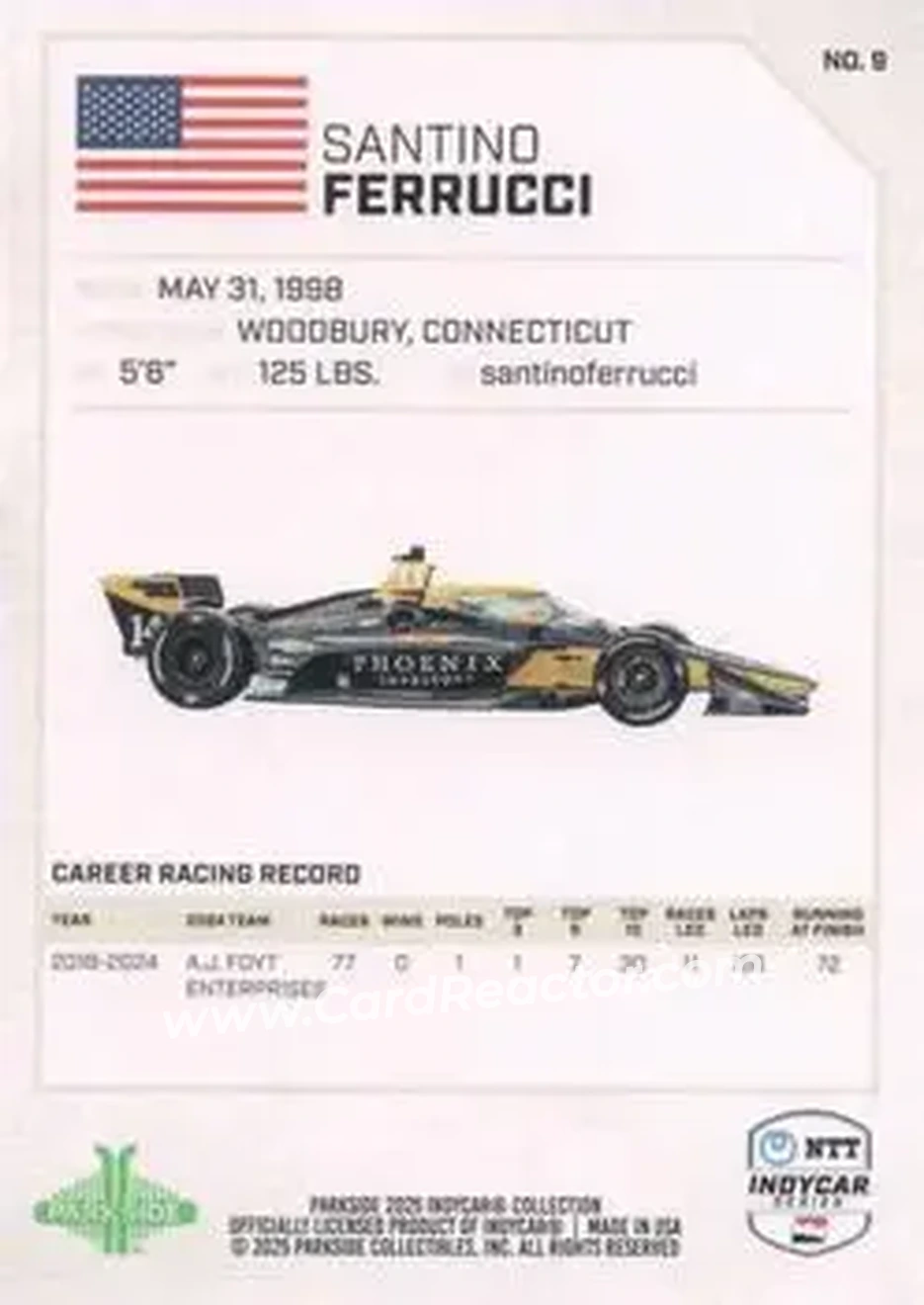 2025 Parkside IndyCar Collection #9a - Santino Ferrucci - A.J. Foyt Enterprises - Back