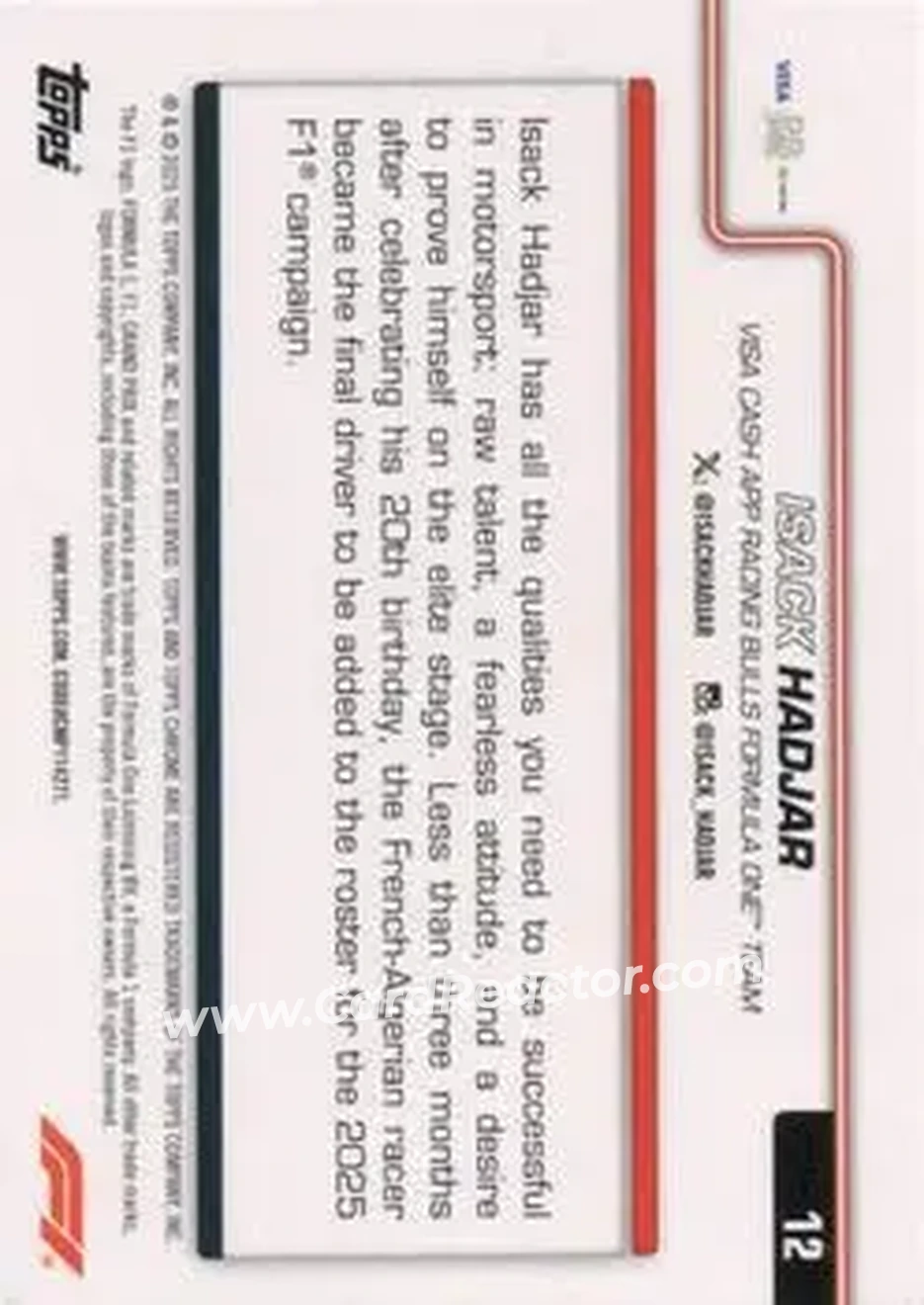 2025 Topps Chrome Formula 1 #12a - Isack Hadjar - Visa Cash App RB Formula One - Back 2025 Topps Chrome Formula 1 #12a - Isack Hadjar - Visa Cash App RB Formula One - Back